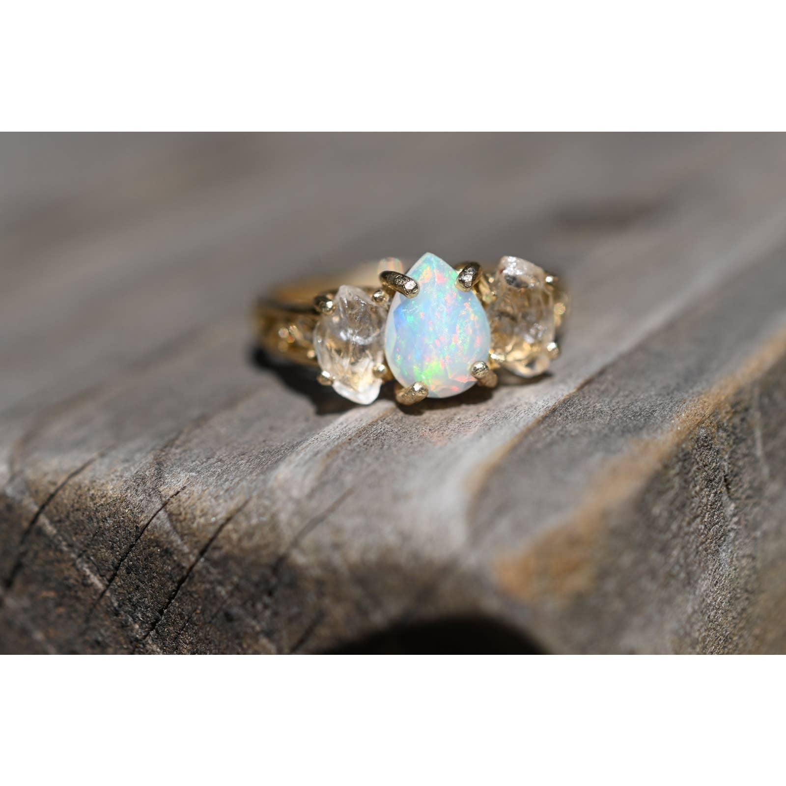 Raw Crystal Ring, Raw Diamond Engagement Ring, Opal Wedding Ring, Rough